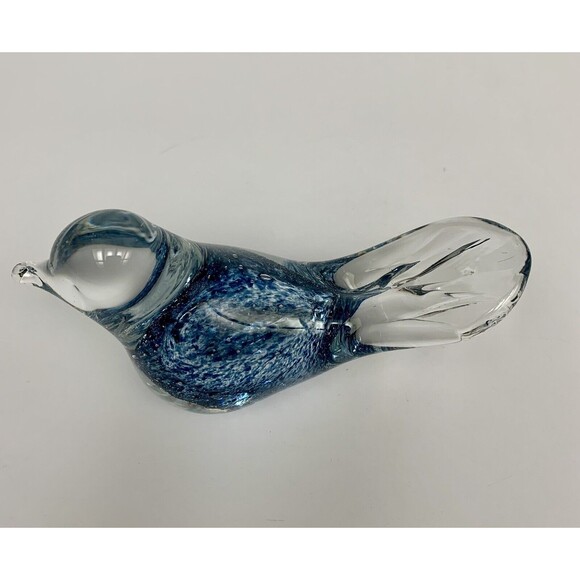 Handblown Art Glass Blue Bird Figurine Paperweight 3” Tall - Picture 2 of 5